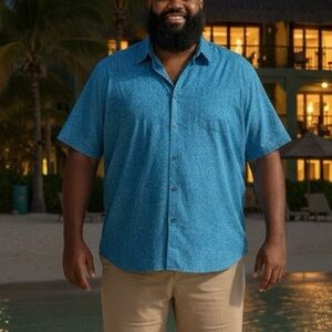 Robert Graham Mens Short Sleeve Shirt 3XL Aqua Paisley All Over Resortwear